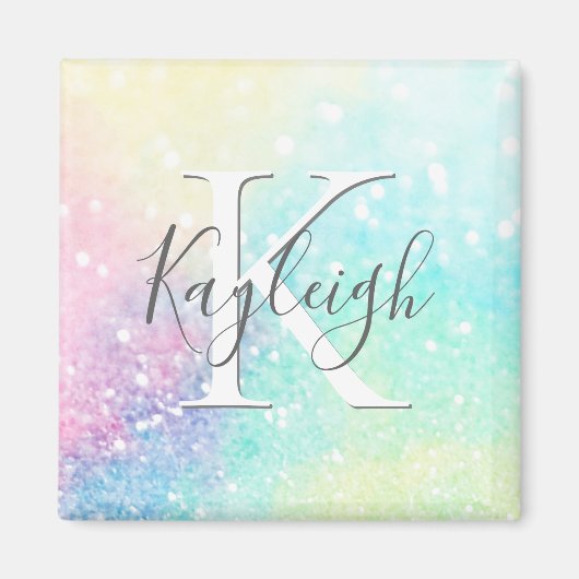 かわいらしグリッターホログラフィガーリーー虹色 マグネット (正面)