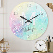 かわいらしグリッターホログラフィガーリーー虹色 ラウンド壁時計
