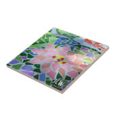 かわいらしコイ魚池禅のピンクのカラフル花 タイル (側面)