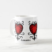 かわいらしゴシック赤いハート名の追加 コーヒーマグカップ (正面左)