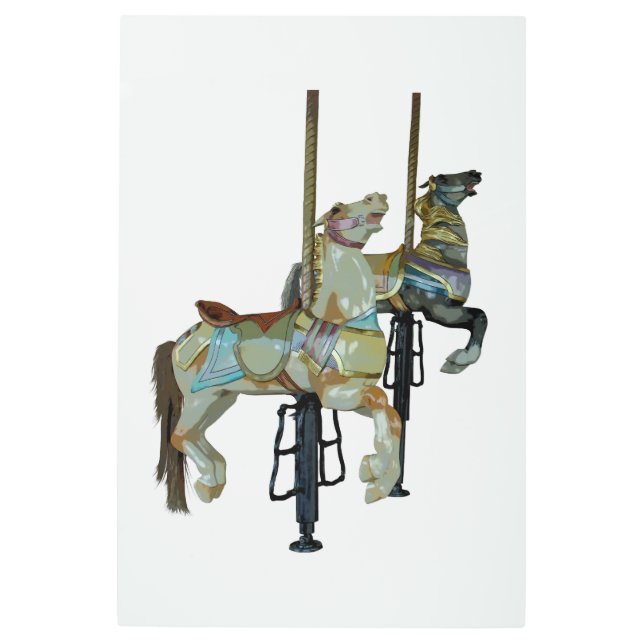 かわいらしゴーメリーラウンド回転木馬ウマ メタルプリント (正面)