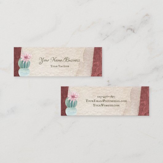 かわいらしサボテンと花 – Stucco Soutwestern スキニー名刺 (正面/裏面)