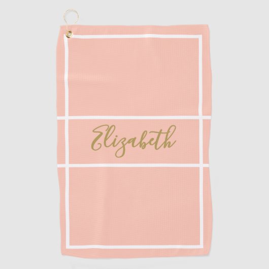 かわいらしシンプル名前をカスタムする付き桃 ゴルフタオル (正面)