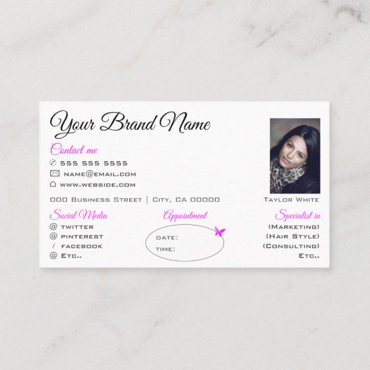 かわいらしシンプル白シック丸フレームカスタム写真 名刺 (裏面)