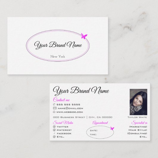 かわいらしシンプル白シック丸フレームカスタム写真 名刺 (正面/裏面)