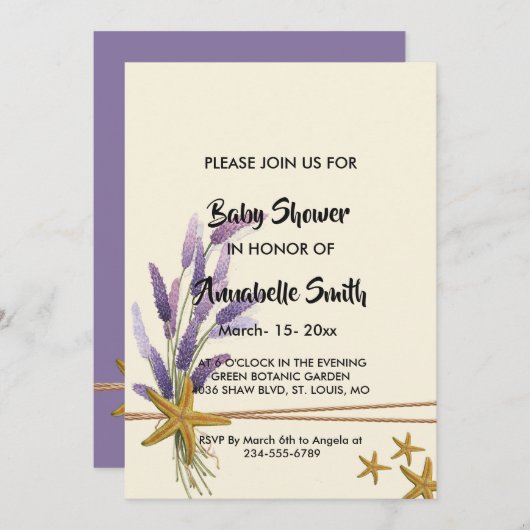 かわいらしシンプルStarfish Baby Shour 招待状 (正面/裏面)