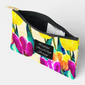 かわいらしスクリプトのチューリップの庭イエローベージュ アクセサリーポーチ (見開き)