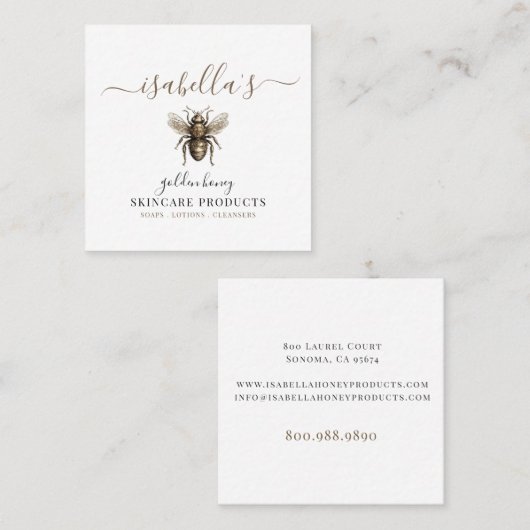かわいらしスクリプト署名金ゴールドBee Skincare製品 スクエア名刺 (正面/裏面)