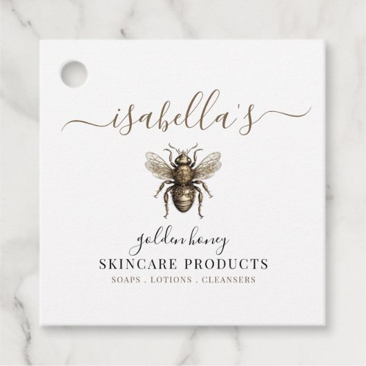 かわいらしスクリプト署名金ゴールドBee Skincare製品 フェイバータグ (正面)