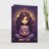 かわいらしズめい想ヨガガガールパープルハート誕生日 カード (裏面)