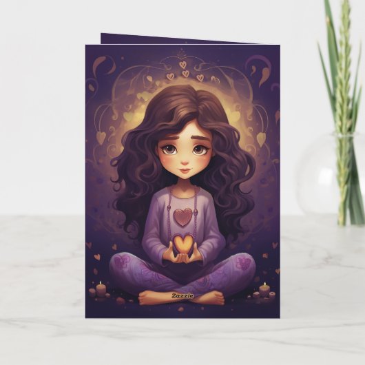 かわいらしズめい想ヨガガガールパープルハート誕生日 カード (裏面)