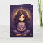 かわいらしズめい想ヨガガガールパープルハート誕生日 カード (正面)