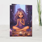 かわいらしズめい想ヨガガガールパープル金ゴールド誕生日 カード (裏面)