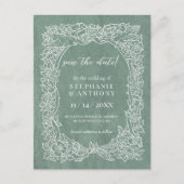 かわいらしセージ緑の白フローラ救日付 ポストカード (正面)