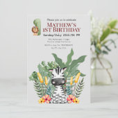 かわいらしゼブラl野生動物lサファリ1誕生日 招待状 (スタンド正面)