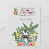 かわいらしゼブラl野生動物lサファリ1誕生日 招待状 (正面/裏面)