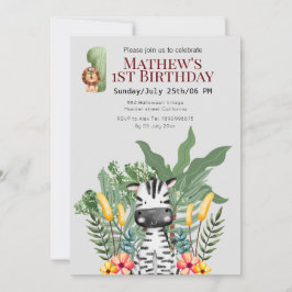 かわいらしゼブラl野生動物lサファリ1誕生日 招待状