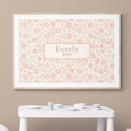 かわいらしソフトフラワーカスタムズベビーネームアート ポスター