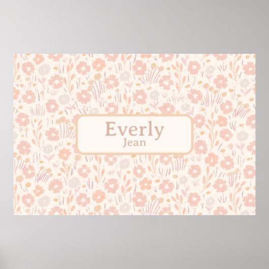 かわいらしソフトフラワーカスタムズベビーネームアート ポスター (正面)