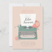 かわいらしタイプライター及び花ブライダルシャワー 招待状 (正面)