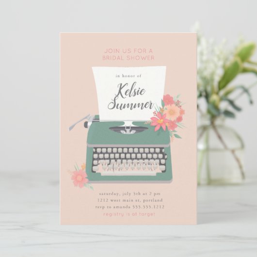 かわいらしタイプライター及び花ブライダルシャワー 招待状 (スタンド正面)