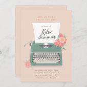 かわいらしタイプライター及び花ブライダルシャワー 招待状 (正面/裏面)