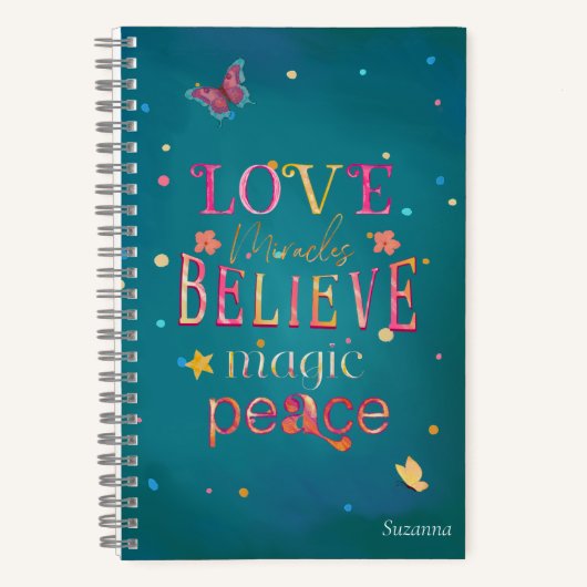 かわいらしタイポグラフィ蝶の名前 ノートブック (正面)