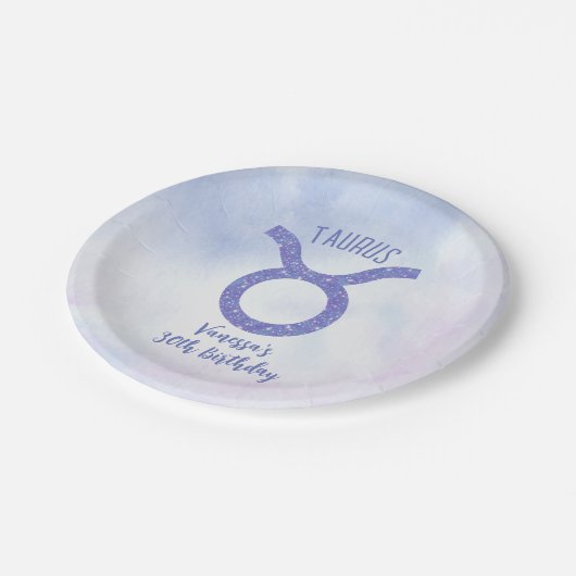 かわいらしタウロス星占いサインカスタム誕生日パーティー ペーパープレート (アングル)