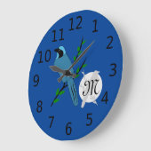 かわいらしターコイズジェイ鳥モノグラム ラージ壁時計 (傾斜)