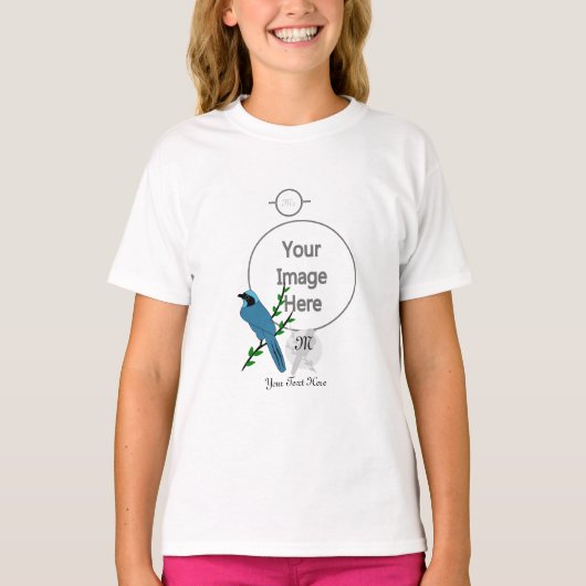 かわいらしターコイズジェイ・バードモノグラム Tシャツ (正面)