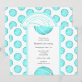 かわいらしターコイズバスケットボール模様スポーツパーティー 招待状 (正面/裏面)