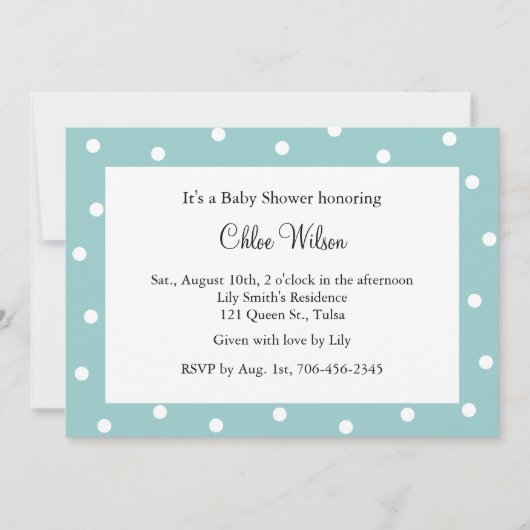 かわいらしターコイズ水玉模様 招待状 (正面)