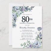 かわいらしダスティブルーフローラ80誕生日 招待状 (正面)