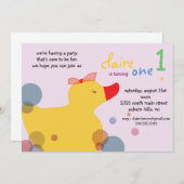 かわいらしダッキー(アヒルちゃん)-ピンクの誕生日招待状 招待状 (正面/裏面)