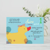 かわいらしダッキー（アヒルちゃん）-青い誕生日招待状 招待状 (スタンド正面)