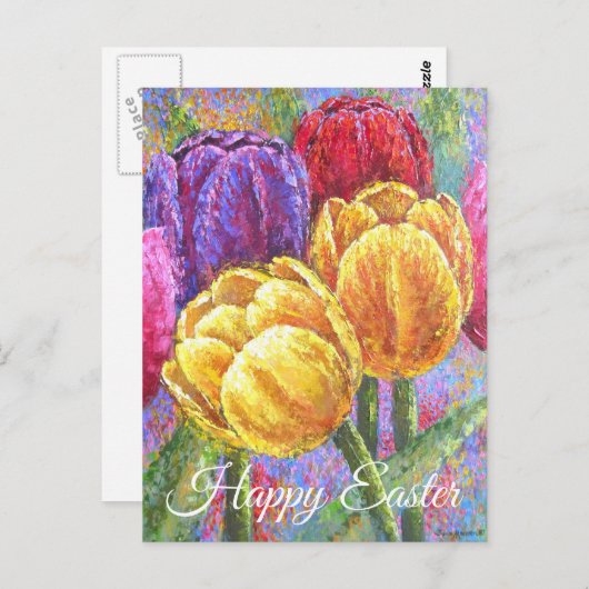 かわいらしチューリップフローラカラフルフラワーハンド色彩の鮮やかド ポストカード (正面/裏面)