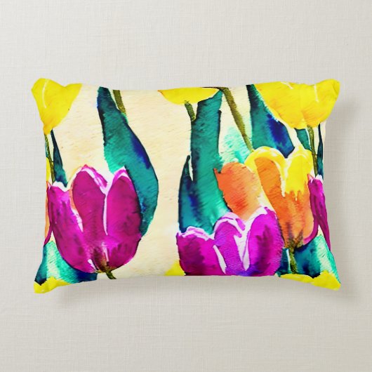 かわいらしチューリ芸術的ップのアートワーク水彩紫色 アクセントクッション (正面)