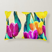 かわいらしチューリ芸術的ップのアートワーク水彩紫色 アクセントクッション (裏面)