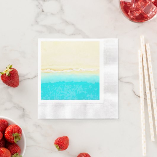 かわいらしティール(緑がかった色)ウォーター海ショアビーチをテーマにした 縁ありカクテルナプキン (インサイチュ)