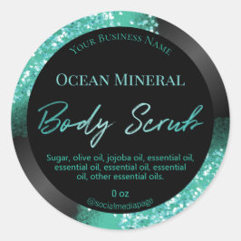 かわいらしティール（緑がかった色）グリッターブラック体スクラブラベル ラウンドシール