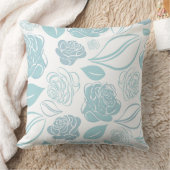 かわいらしティール（緑がかった色）グリーンとホワイトバラと葉 クッション (ブランケット)