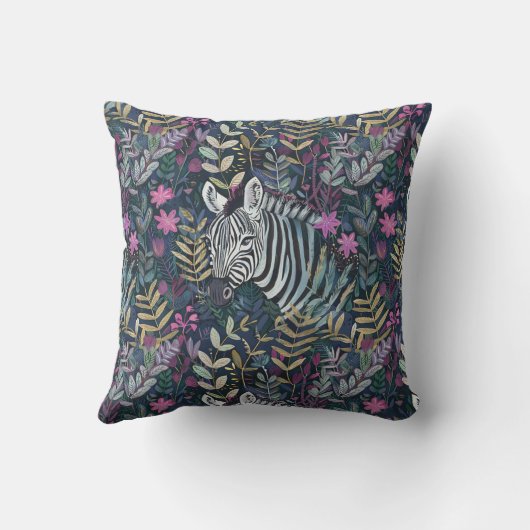 かわいらしティール(緑がかった色)ピンクゼブラ装飾用クッション アウトドアクッション (裏面)