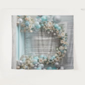 かわいらしティール(緑がかった色)フローラバルーンアーつるチ タペストリー (正面(横))