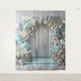 かわいらしティール(緑がかった色)フローラバルーンアーつるチ タペストリー