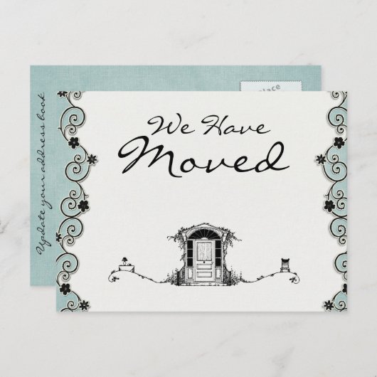 かわいらしティール(緑がかった色)&ブラック移動 案内ポストカード (正面/裏面)