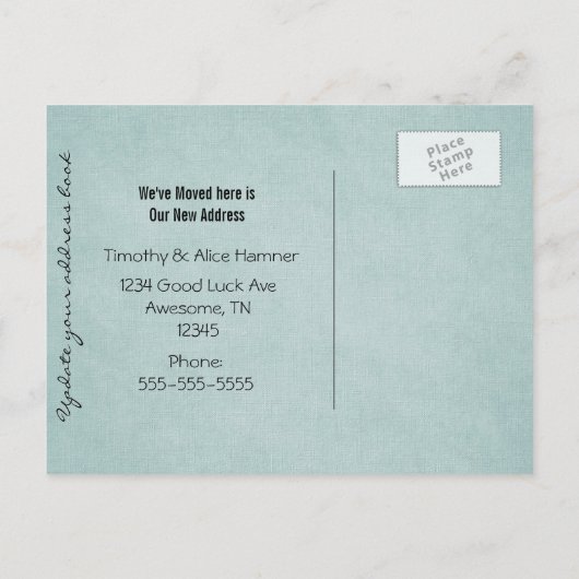 かわいらしティール（緑がかった色）&ブラック移動 案内ポストカード (裏面)