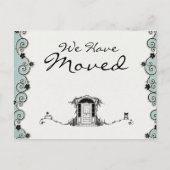 かわいらしティール(緑がかった色)&ブラック移動 案内ポストカード (正面)