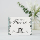 かわいらしティール（緑がかった色）&ブラック移動 案内ポストカード (スタンド正面)