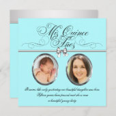 かわいらしティール（緑がかった色）ブルー写真キンセアニェラ 招待状 (正面/裏面)