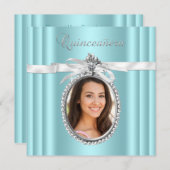 かわいらしティール(緑がかった色)ブルー写真キンセアニェラ 招待状 (正面/裏面)